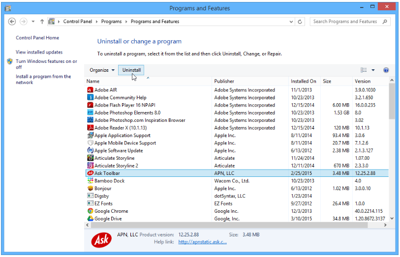 Uninstall Programs Menu